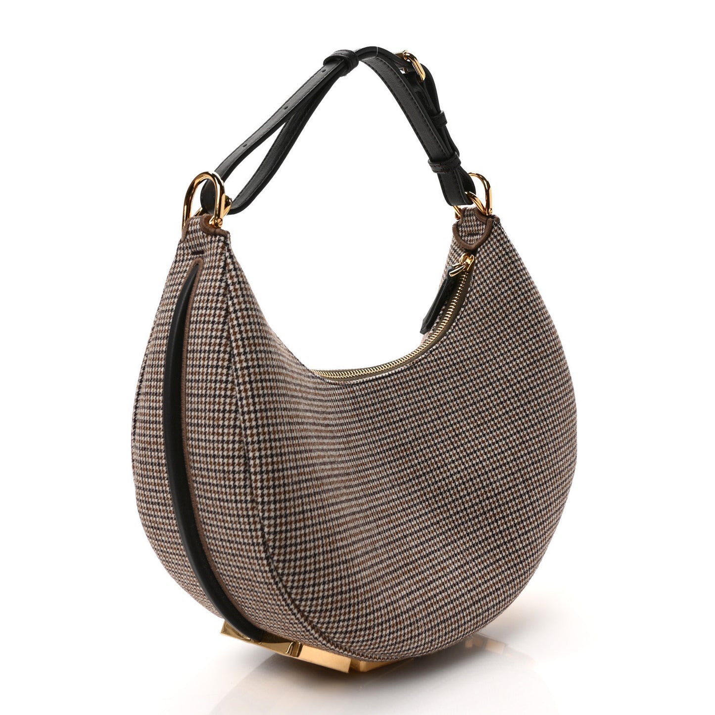Wool Vitello Grace Small Houndstooth Small Fendigraphy Hobo Bag Beige Ebano