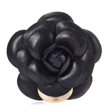 Chanel Lambskin Camellia Brooch Black 1 of 5