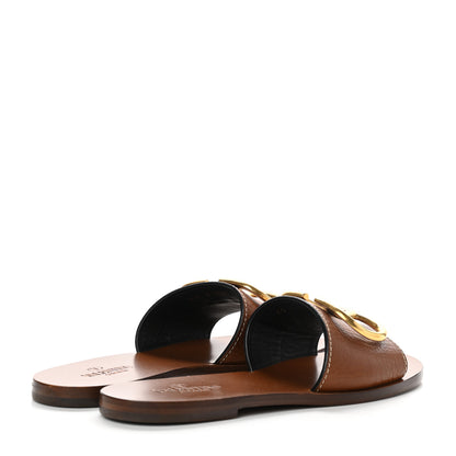Valentino Garavani Grainy Cowhide Vlogo Flat Slide Sandals 36 Cuoio 4 of 9