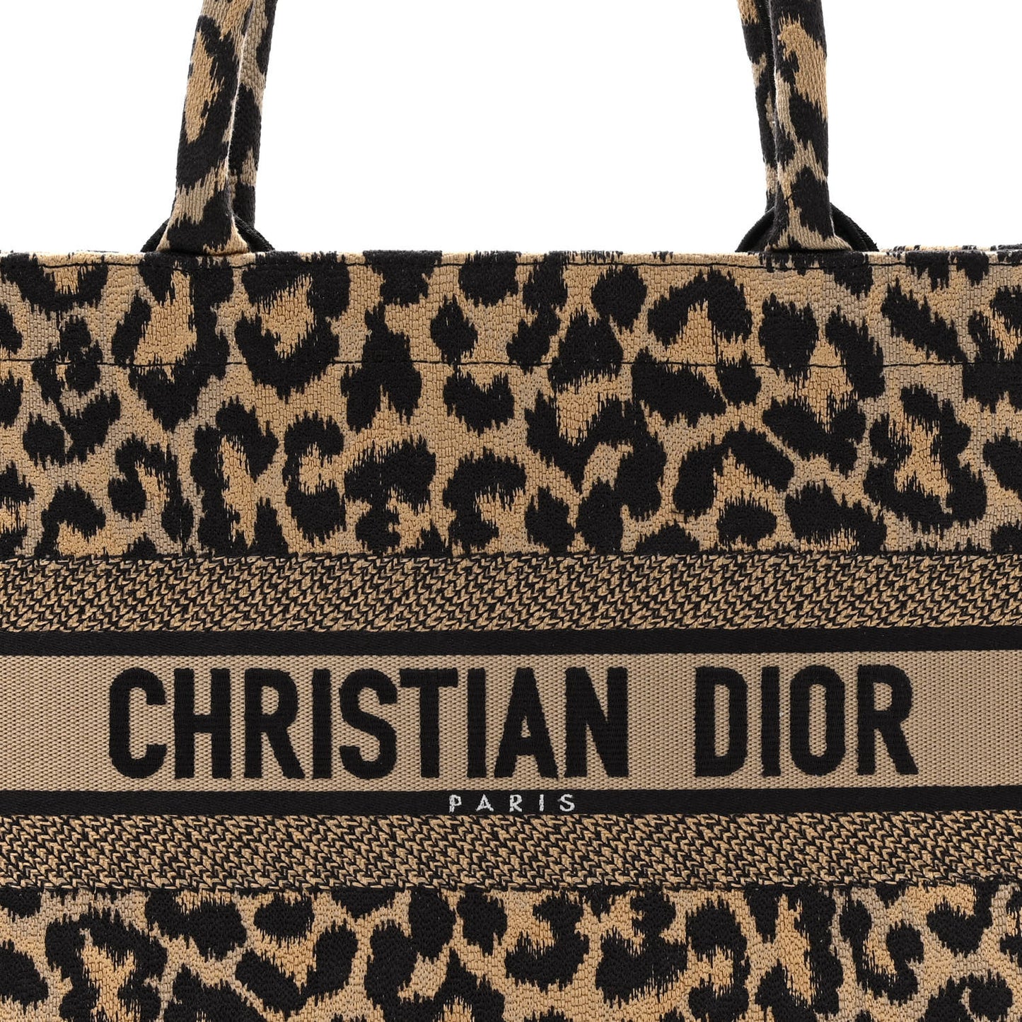 Canvas Mizza Embroidered Medium Leopard Book Tote Beige