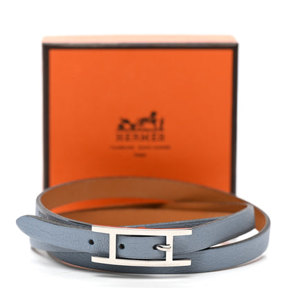 Hermes Swift Hapi 3 MM Triple Tour Wrap Bracelet M Bleu Lin 6 of 6