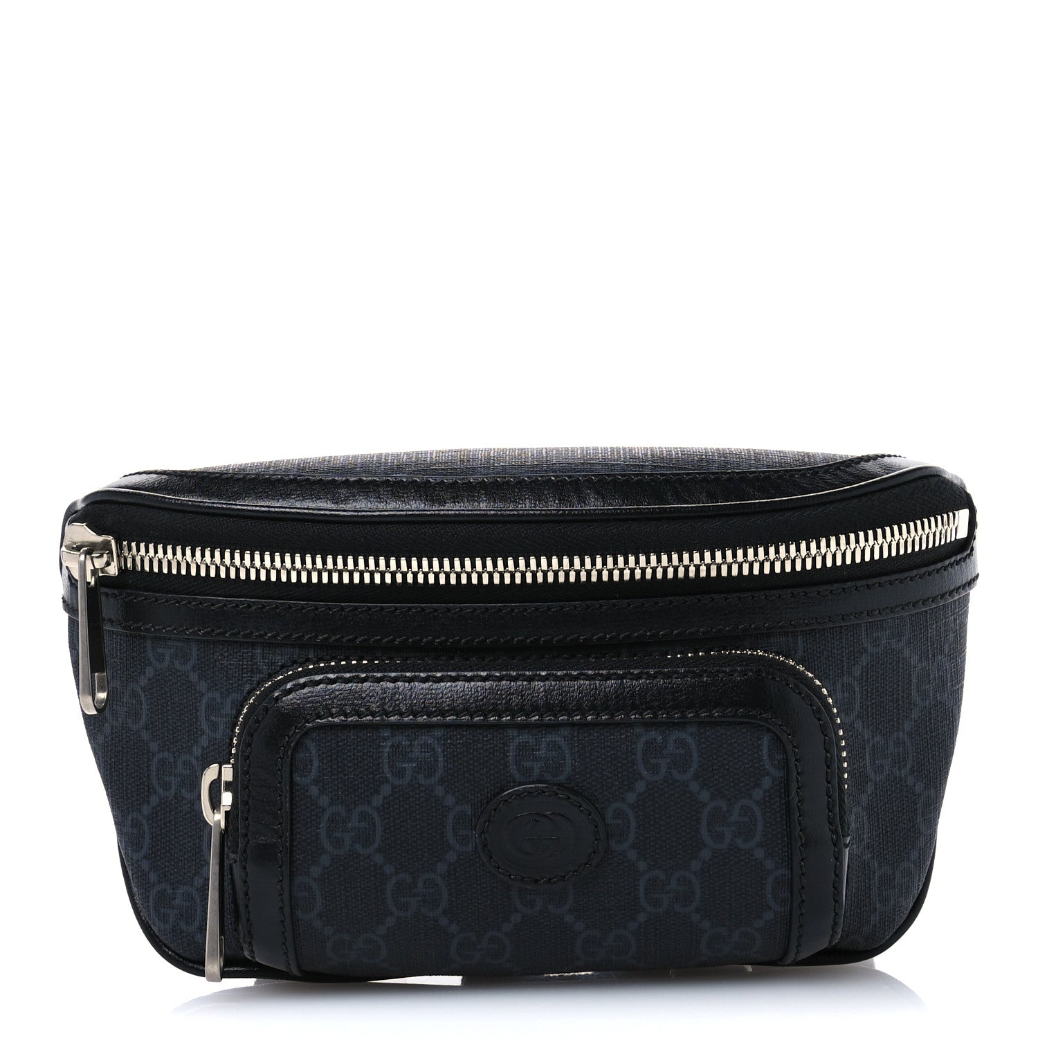 Gucci GG Supreme Monogram Textured Calfskin Retro Interlocking G Belt Bag Black 1 of 11
