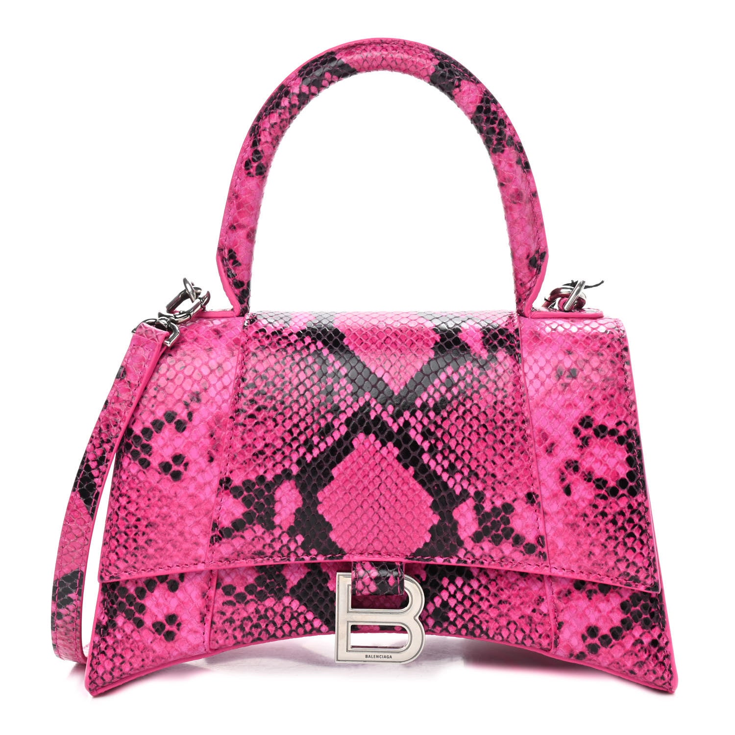 Balenciaga Shiny Calfskin Python Effect Small Hourglass Top Handle Bag Fuchsia Black 1 of 9