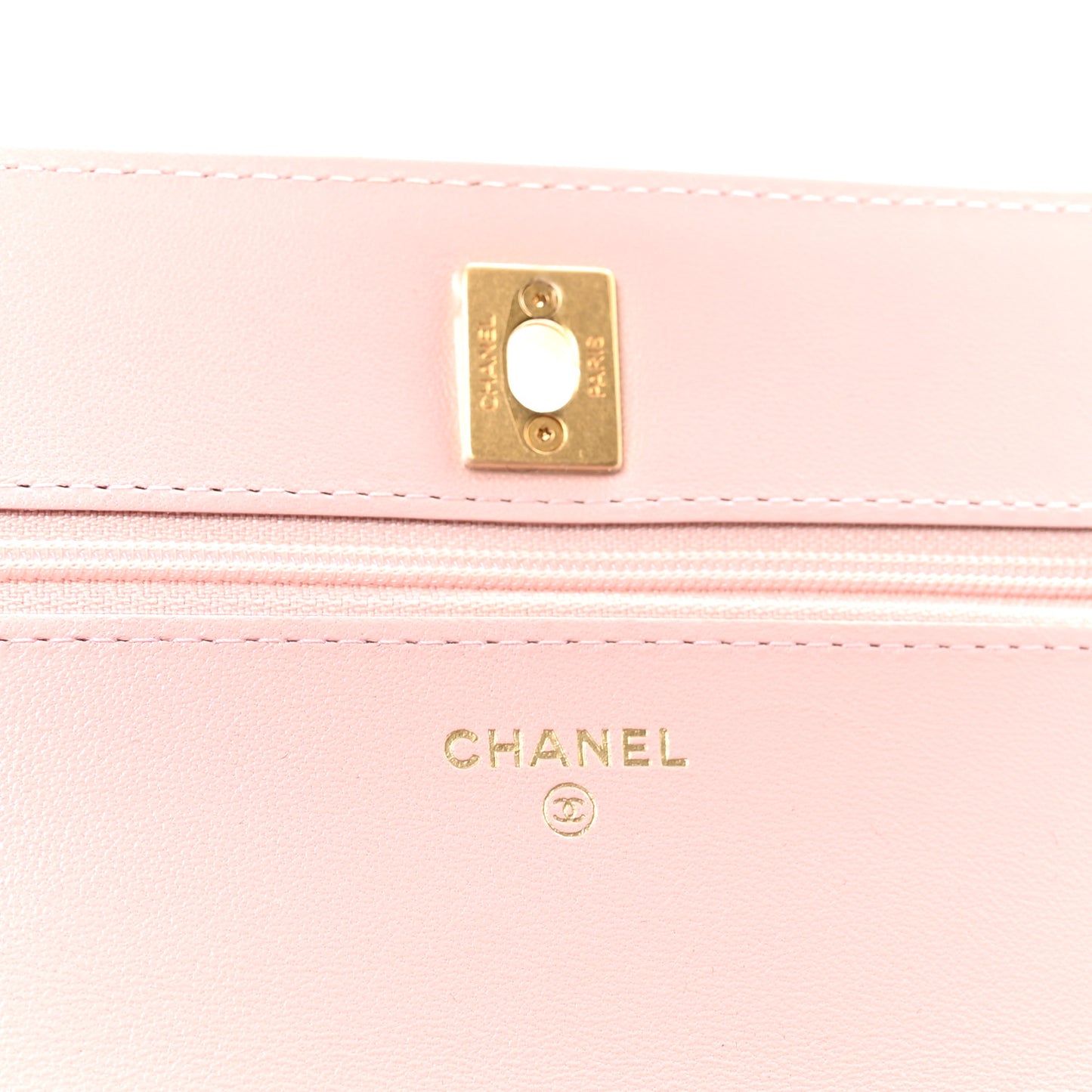 Lambskin Quilted CC Pearl Crush Wallet on Chain WOC Light Pink