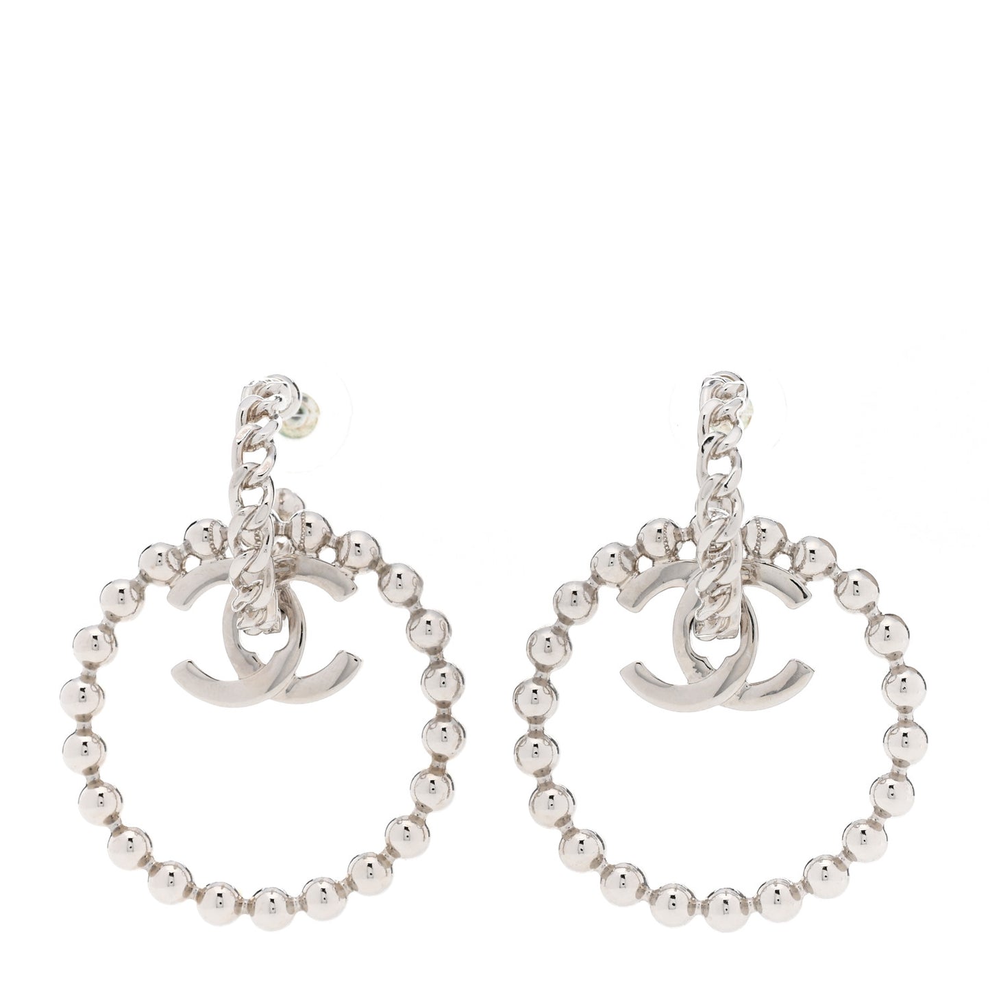 Metal Beaded CC Hoop Earrings Silver