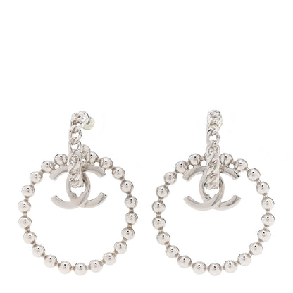 Chanel Metal Beaded CC Hoop Earrings Silver 1 of 5