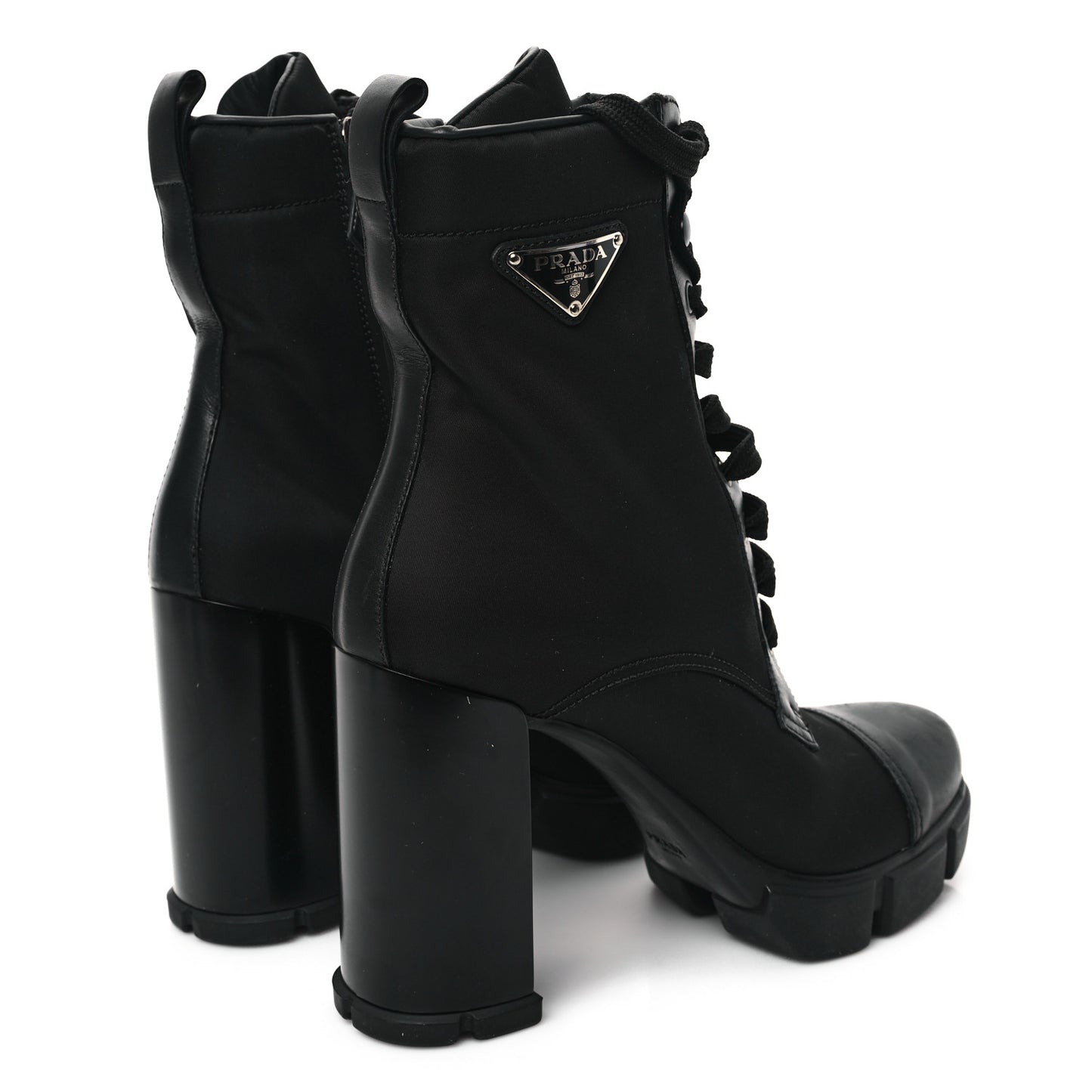 Vitello Montana Re-Nylon Metal Triangle Logo 110mm Ankle Boots 38.5 Black