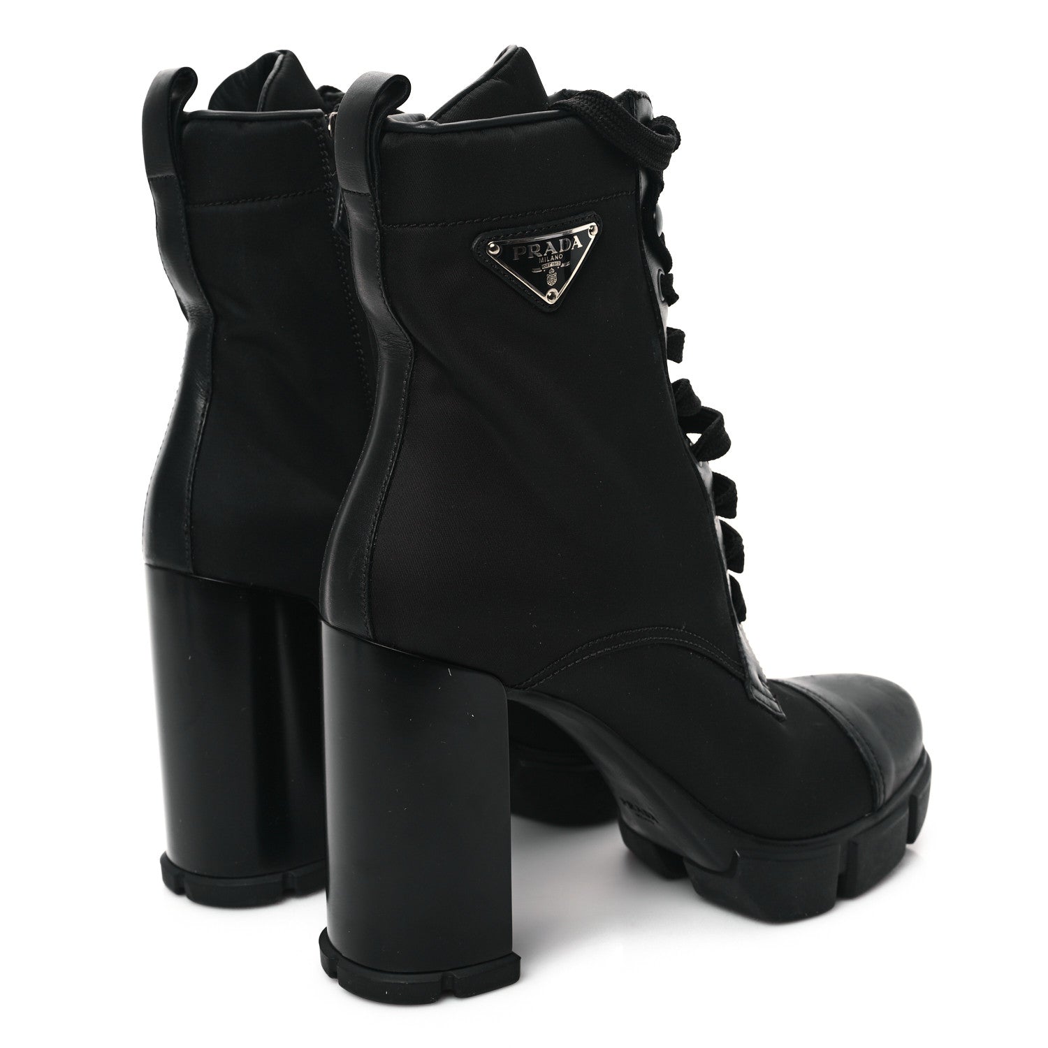 Prada Vitello Montana Re-Nylon Metal Triangle Logo 110mm Ankle Boots 38.5 Black 4 of 9