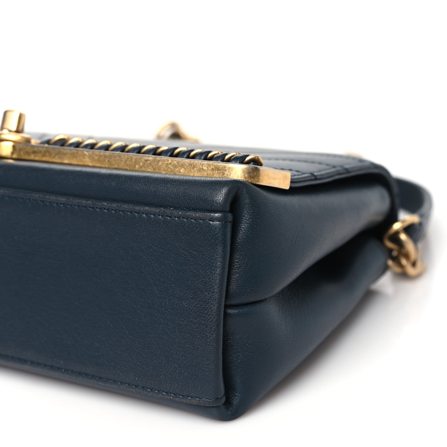 Chanel Sheepskin Chevron Stitched Chain Top Handle Flap Blue 10 of 10