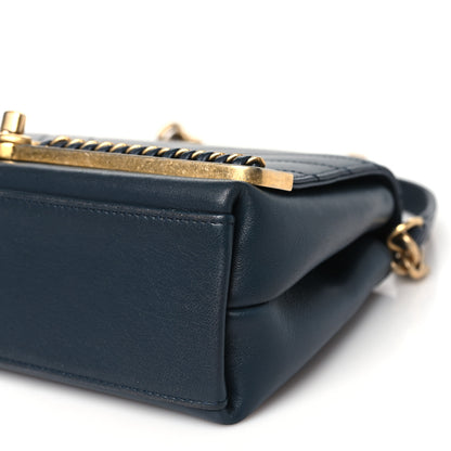Chanel Sheepskin Chevron Stitched Chain Top Handle Flap Blue 10 of 10