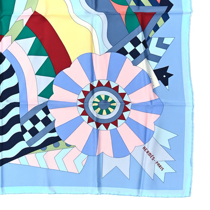 Hermes Silk Cheval de Fette Scarf 90 Bleu Ciel Vert Rose 3 of 6