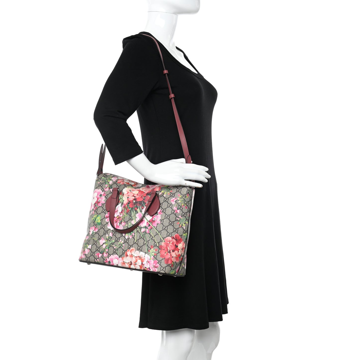 GG Supreme Monogram Blooms Linea A Foldover Tote Beige Multicolor Dry Rose