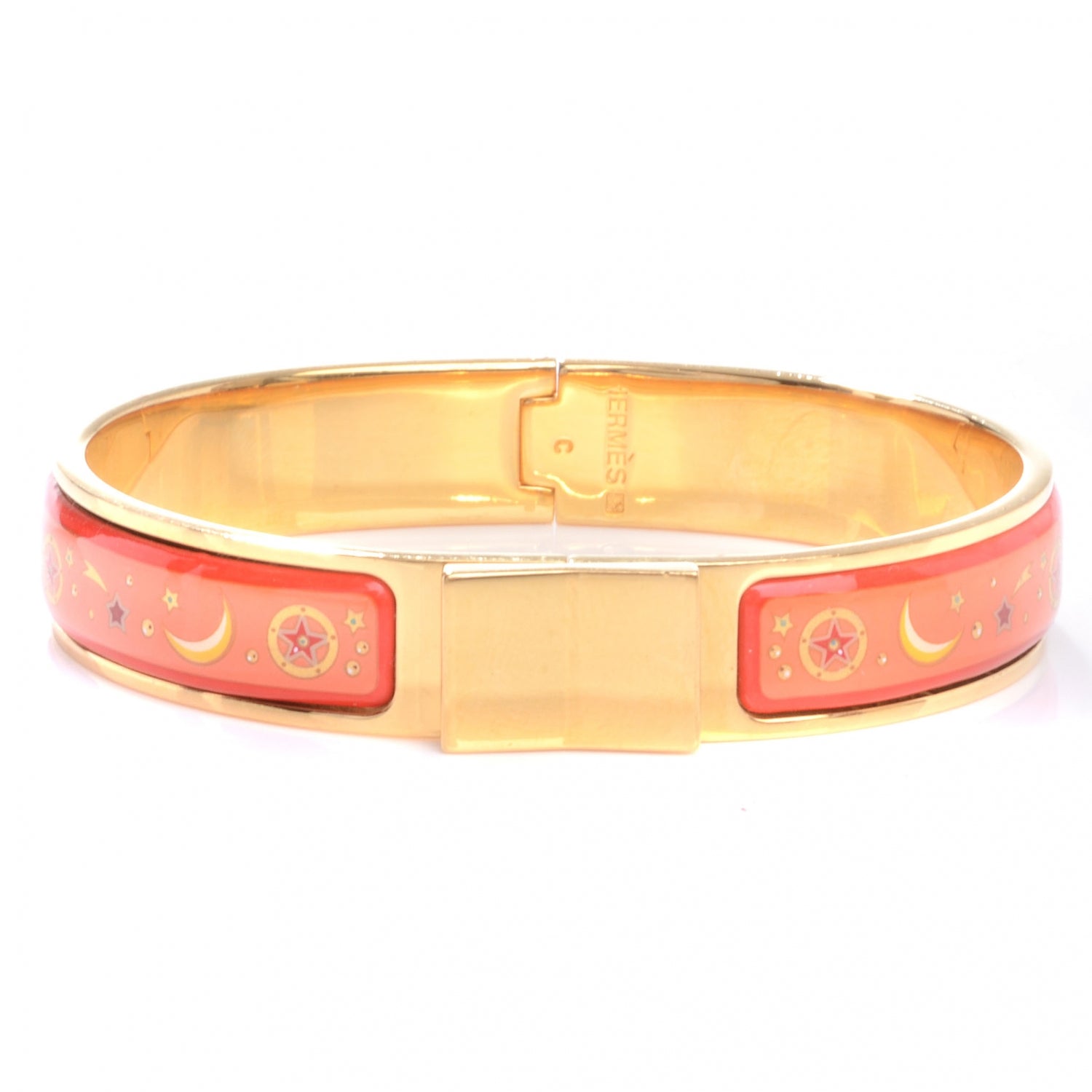 Hermes Enamel Narrow Clic Clac Star Moon Bracelet Orange 4 of 6