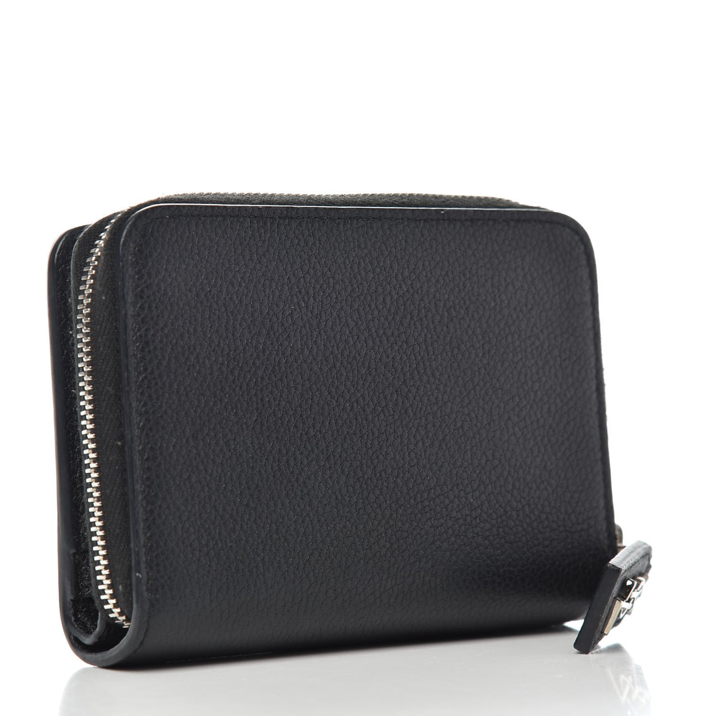 Grained Calfskin Rive Gauche Compact Zip Around Wallet Black