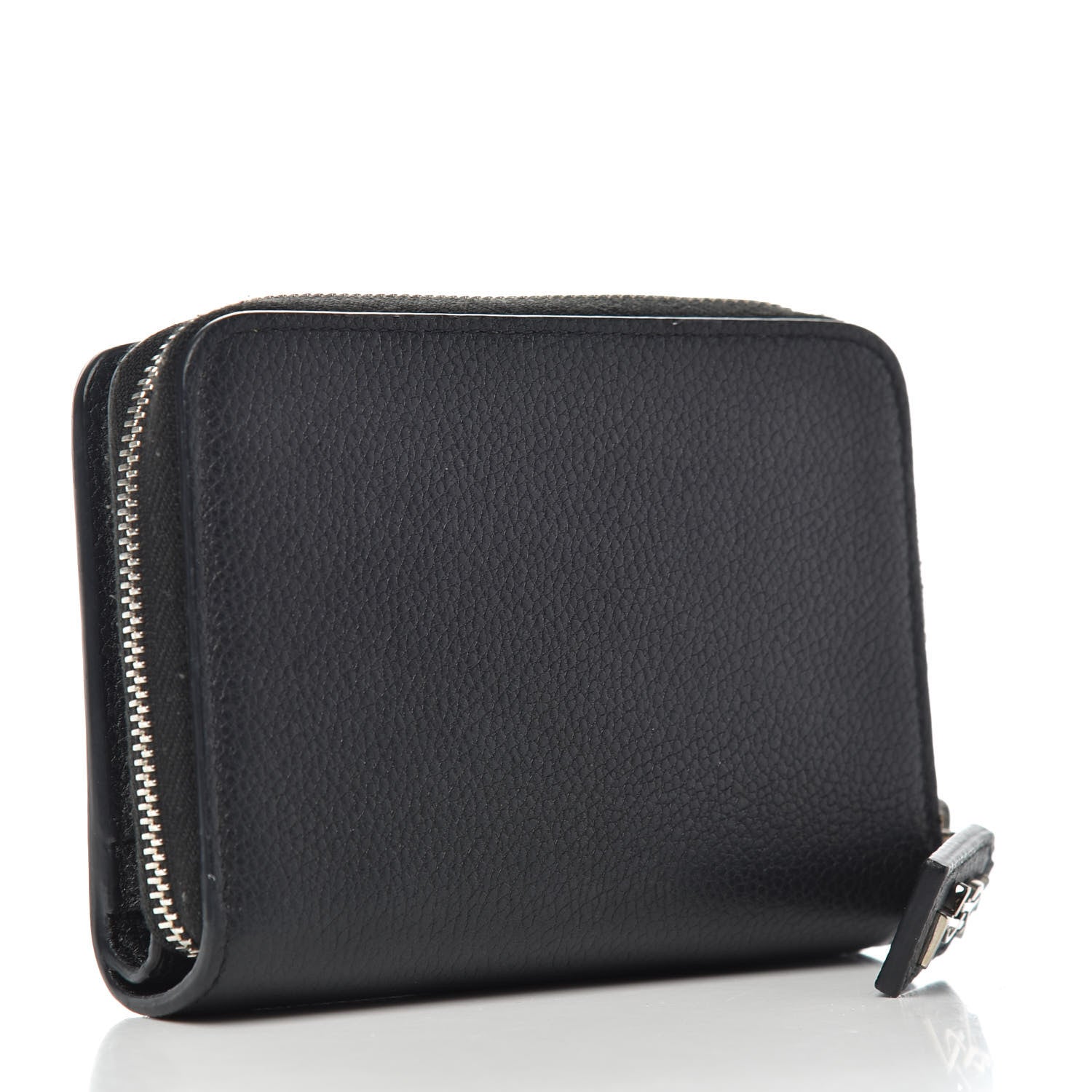 Saint Laurent Grained Calfskin Rive Gauche Compact Zip Around Wallet Black 3 of 6