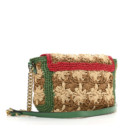 Gucci Raffia Azalea Calfskin Crochet Flower Small GG Marmont Shoulder Bag Natural Ecru Green Red New Shamarock 3 of 10