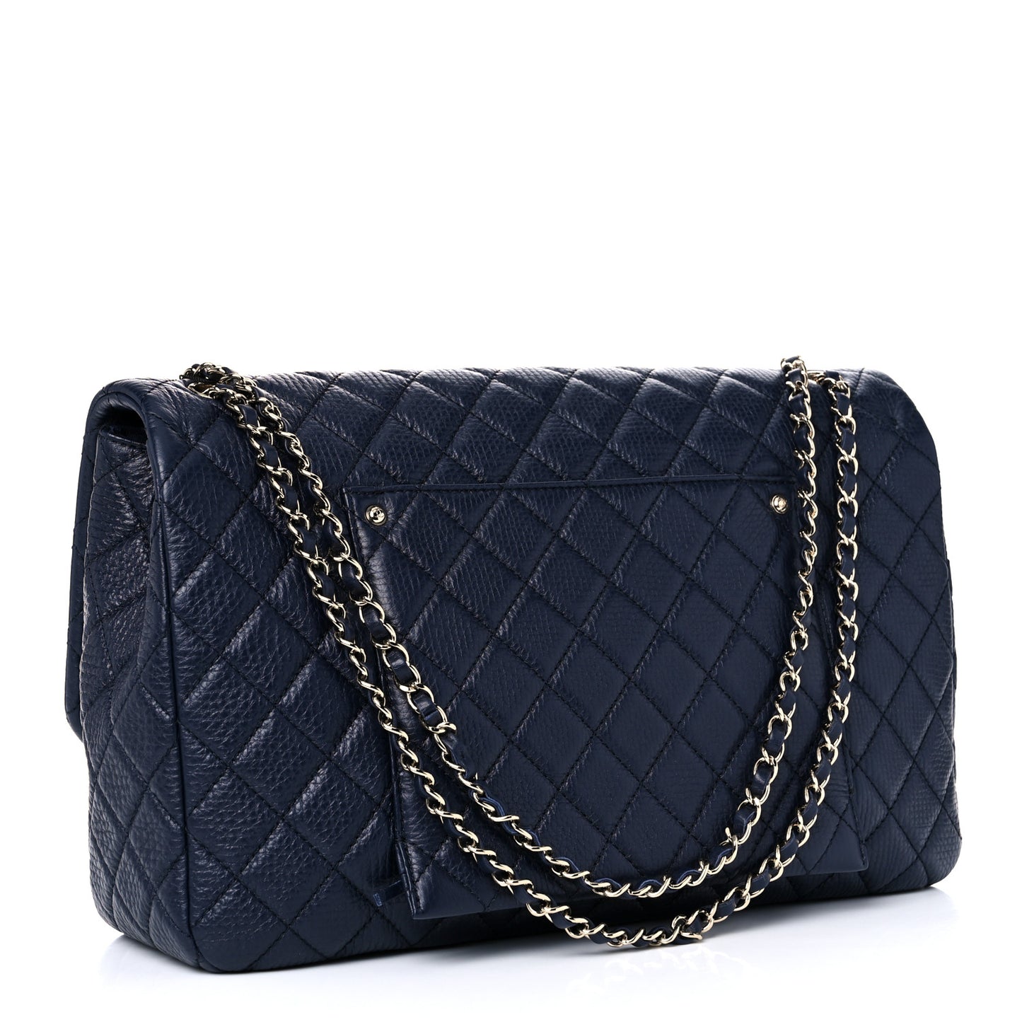 Calfskin Quilted Small XXL Travel Flap Bag Navy