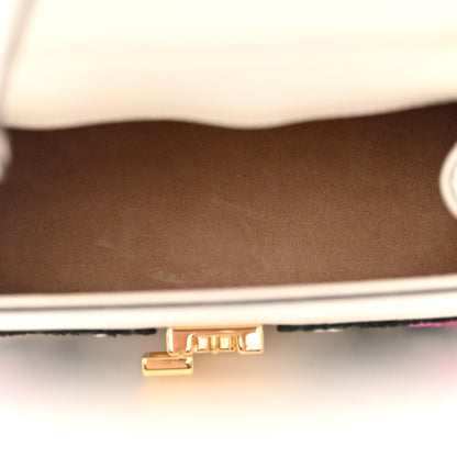 Gucci Calfskin Embroidered Mini Sylvie Top Handle Bag White 5 of 12