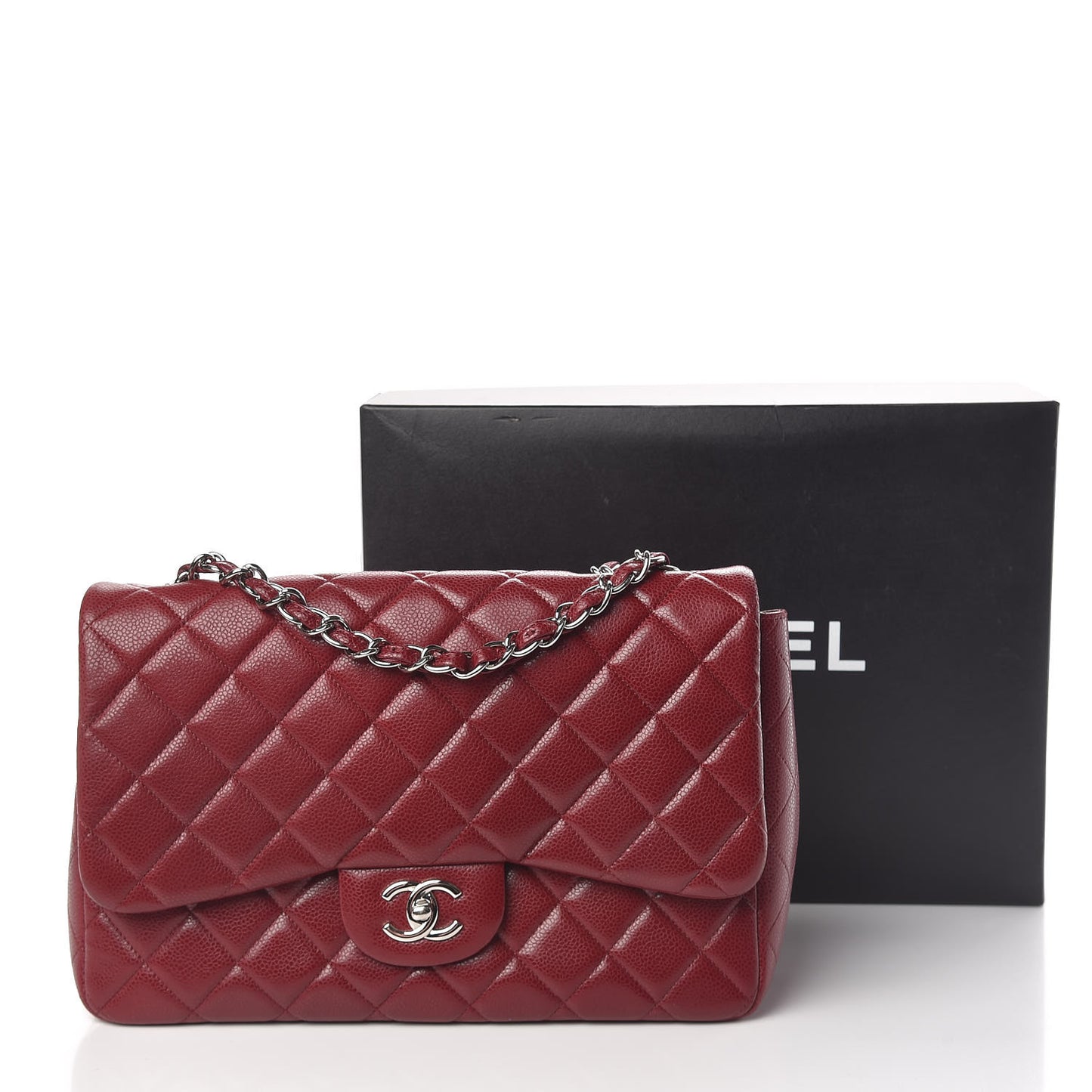 Caviar Quilted Jumbo Single Flap Dark Red