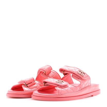 Chanel Lambskin Quilted Velcro Dad Chain CC Slide Sandals 39 Pink 4 of 9
