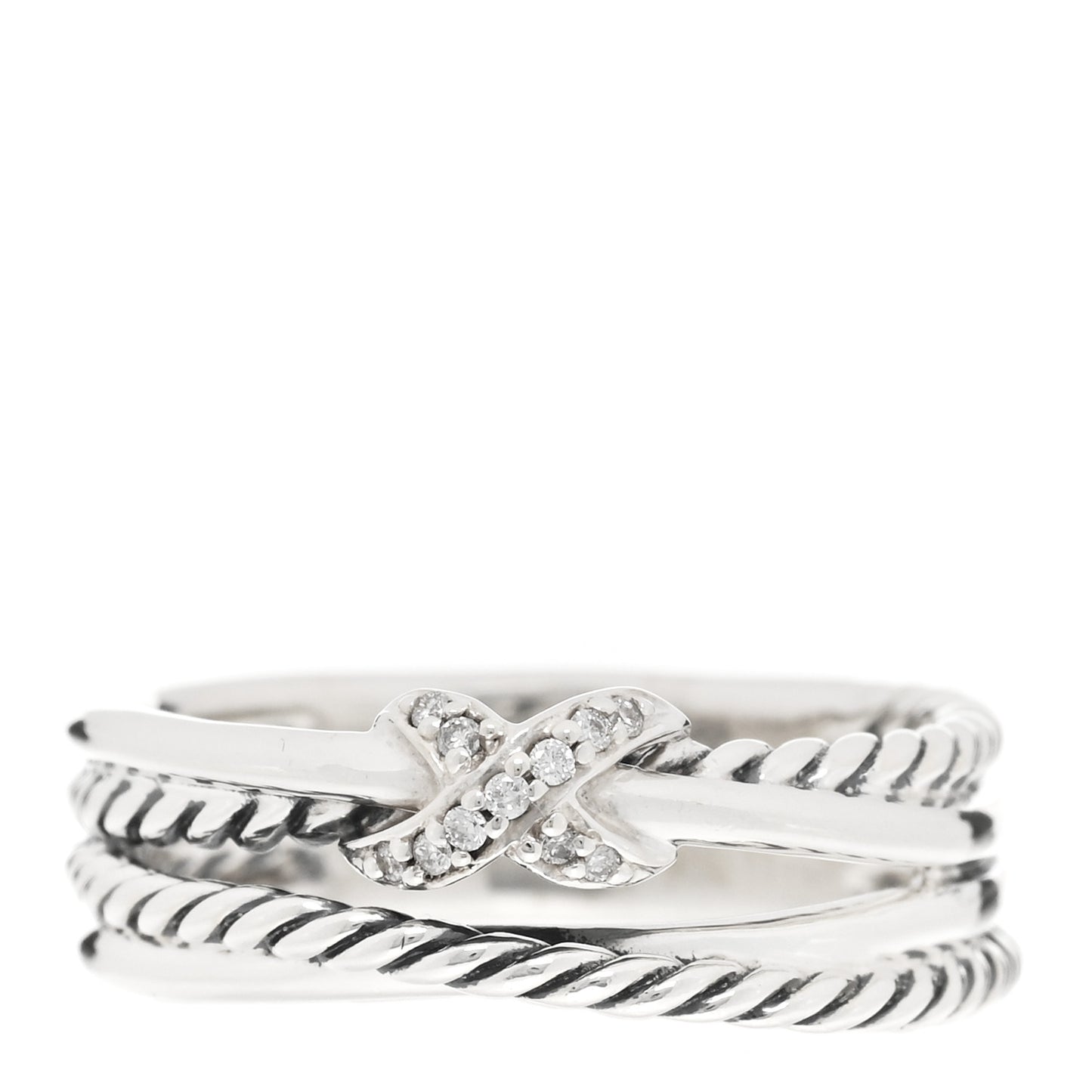 Sterling Silver Diamond X Crossover Ring 56 7.5