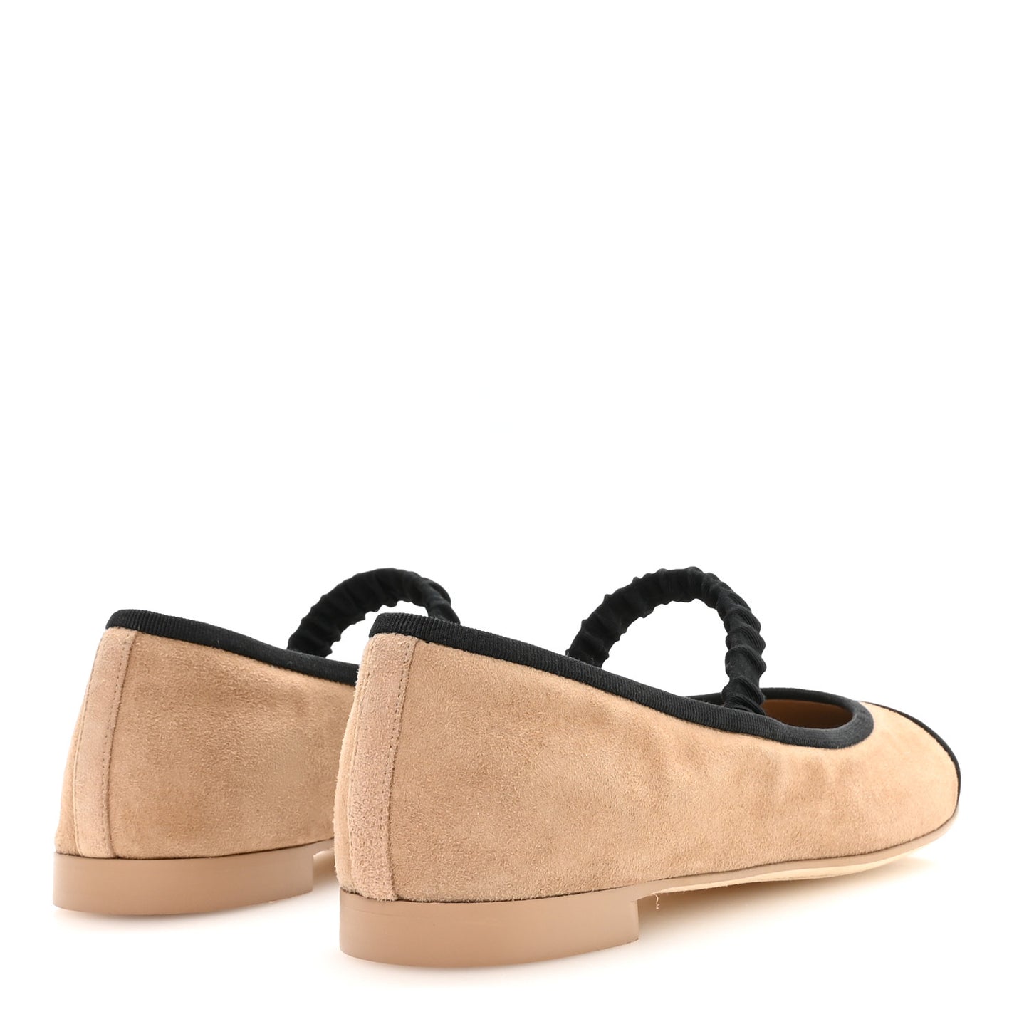 Suede Kidskin Grosgrain Mary Jane Flats 38 Beige Black
