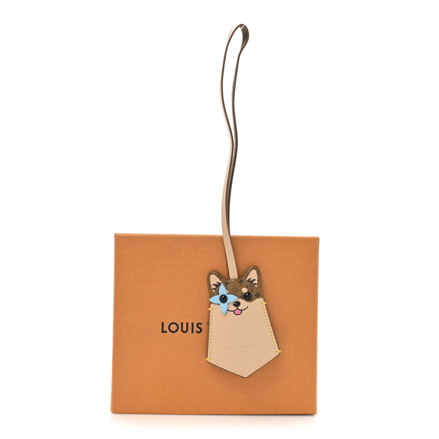 Vachetta Reverse Monogram LV Dog Bag Charm Cream