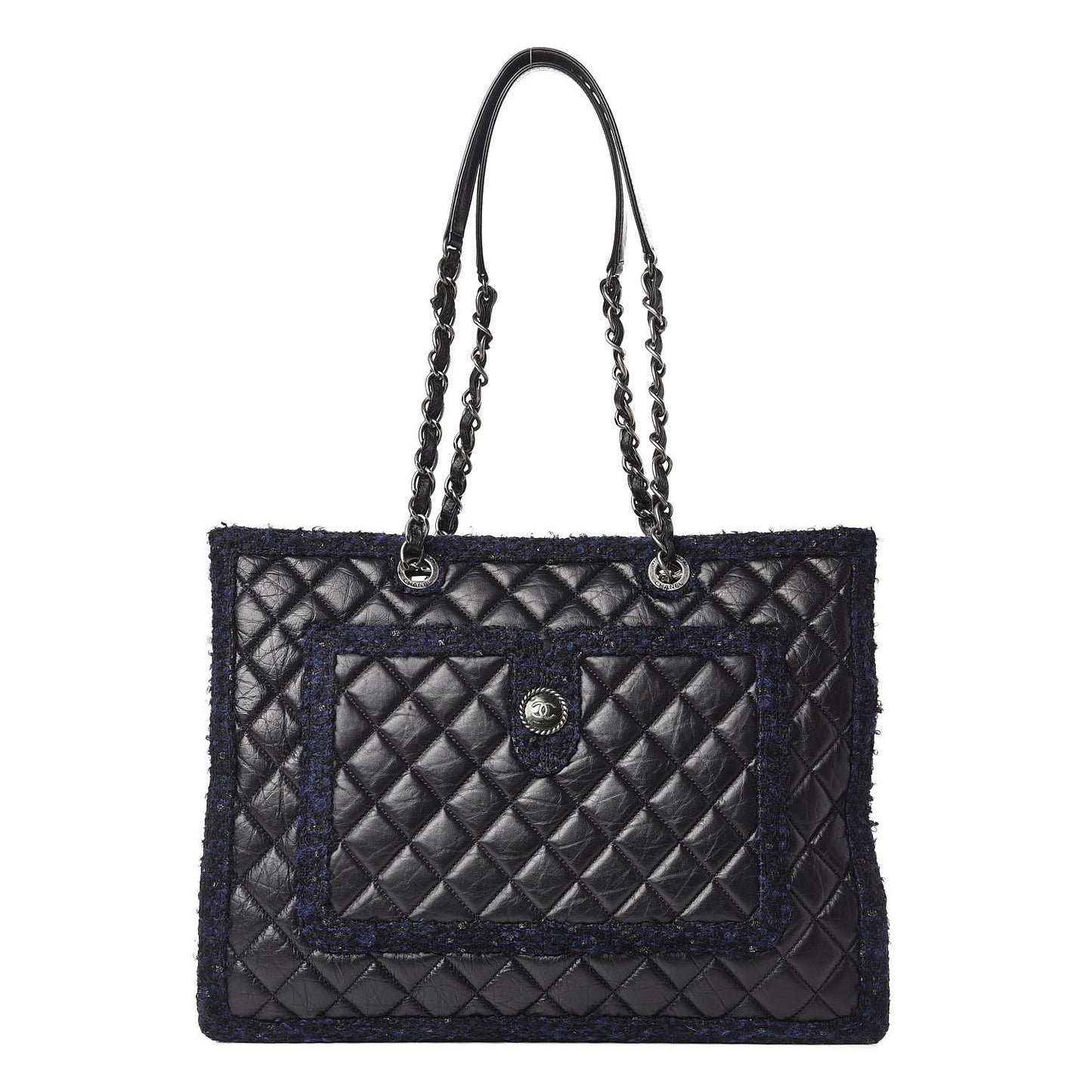 Aged Calfskin Quilted Tweed Large Secrets Tote Black