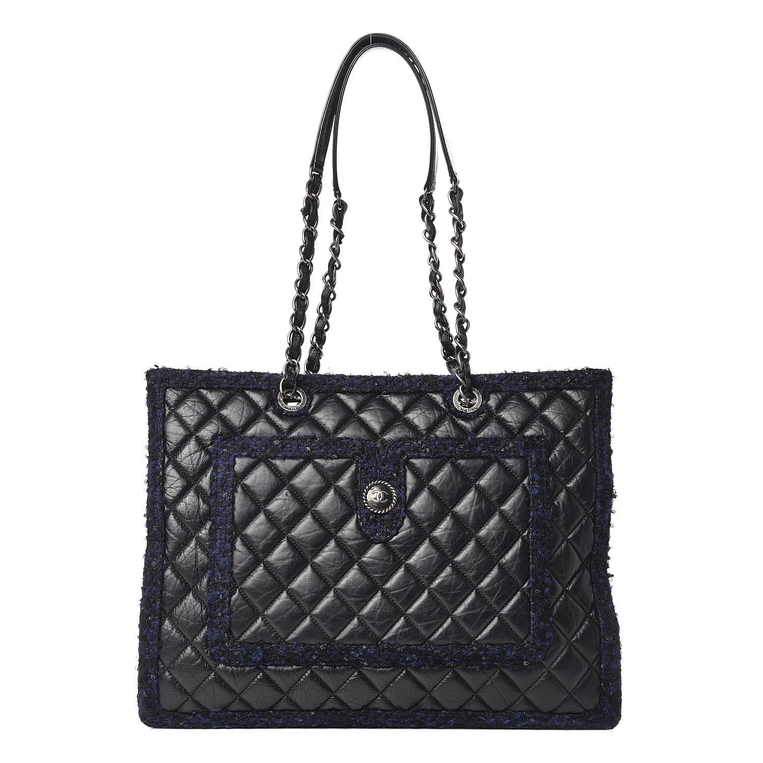 Chanel Aged Calfskin Quilted Tweed Large Secrets Tote Black 1 of 11