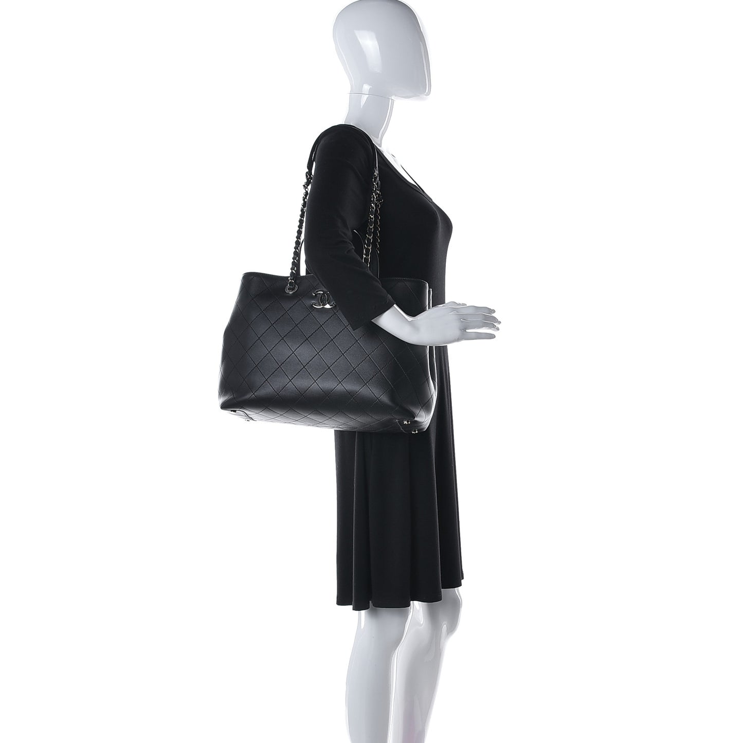 Calfskin Large Serial Shopper Tote Black