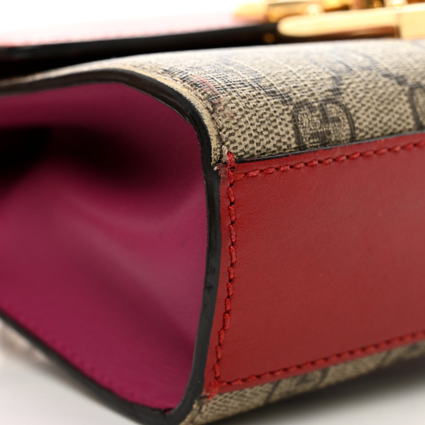 GG Supreme Monogram Calfskin Small Padlock Shoulder Bag Beige Hibiscus Red New Rosette