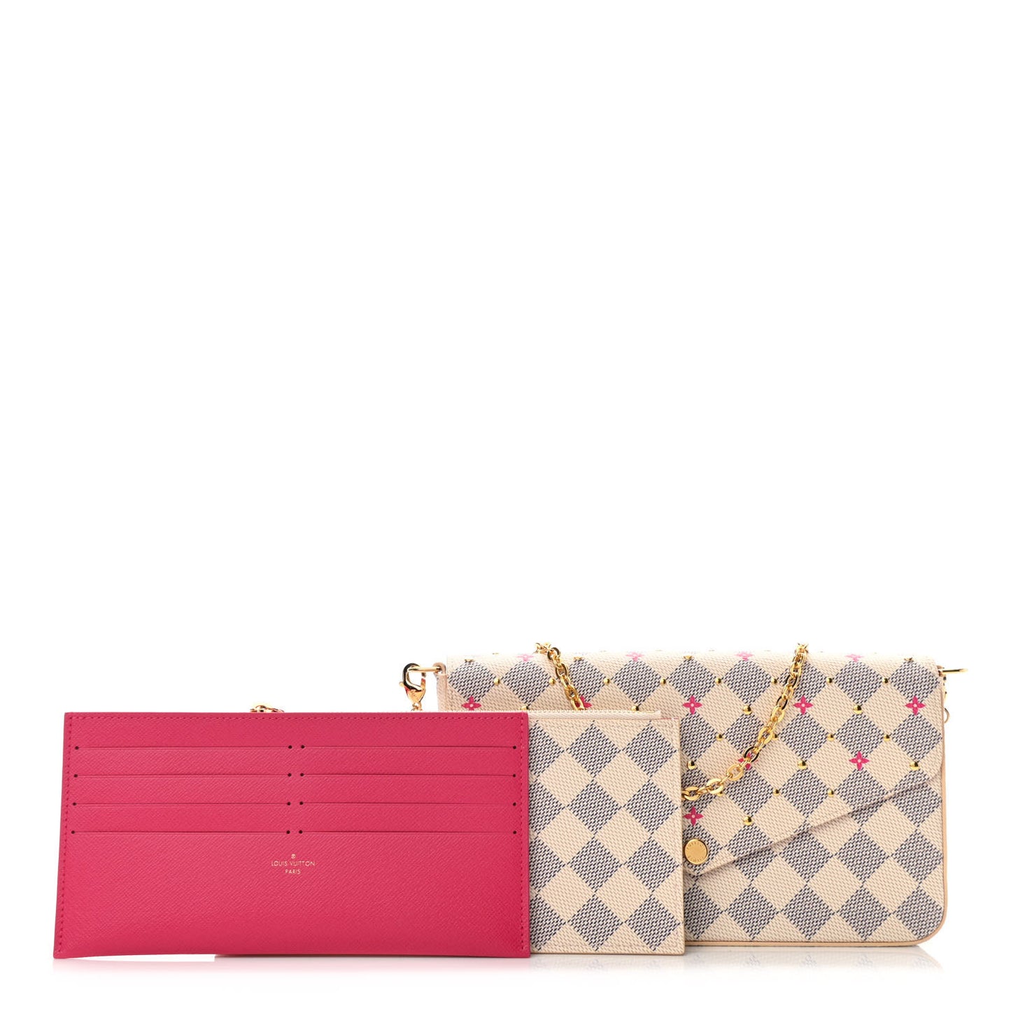 Damier Azur Studded Pochette Felicie Chain Wallet Fuchsia