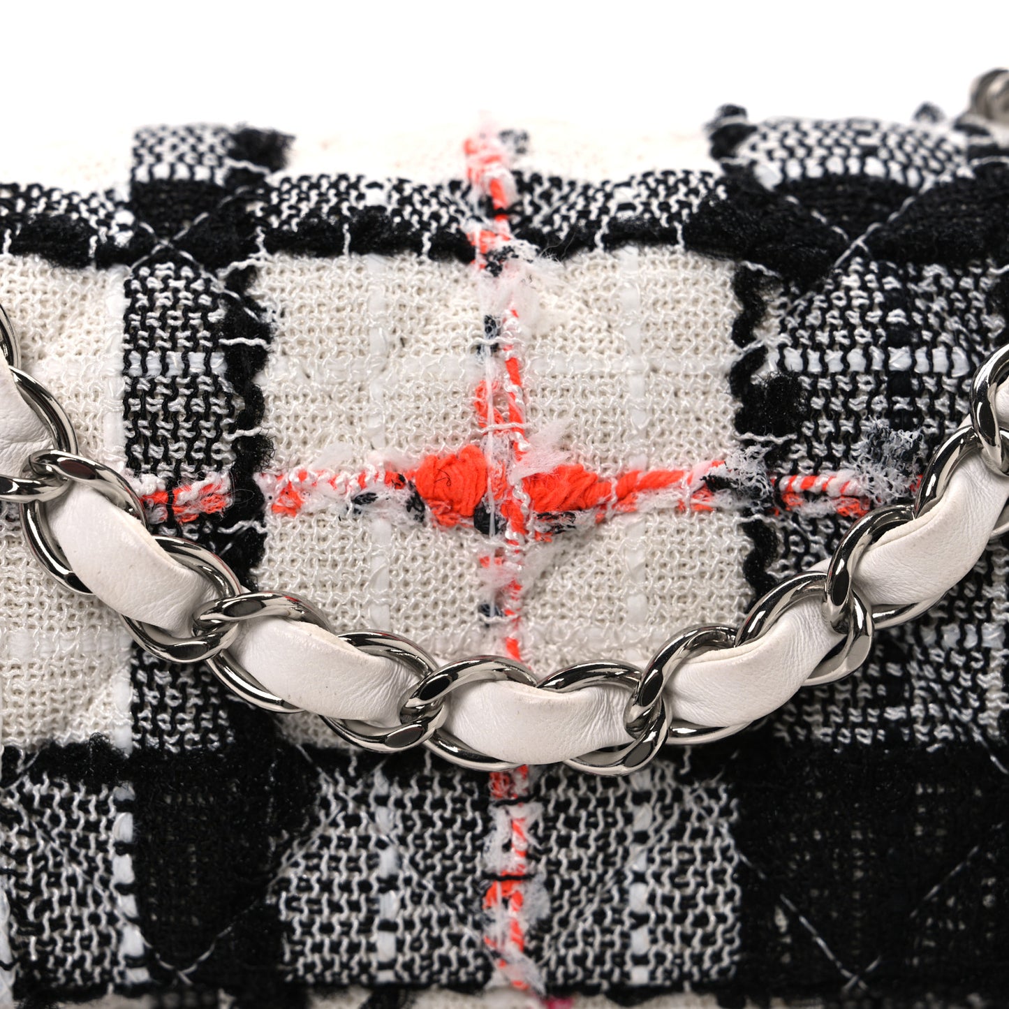 Tweed Quilted Mini Rectangular Flap Black White Pink