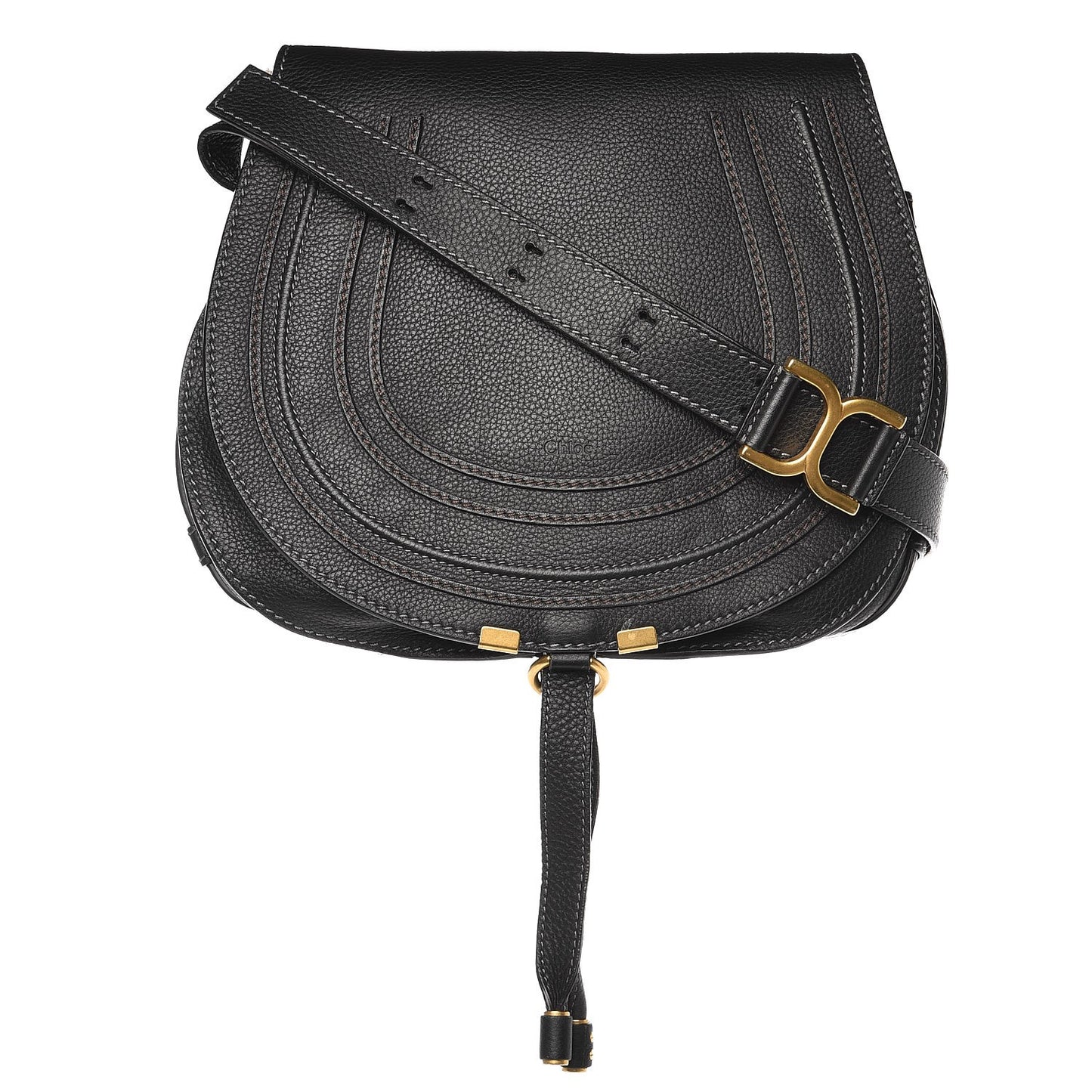 Calfskin Medium Marcie Round Crossbody Bag Black