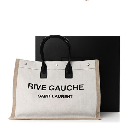 Saint Laurent Linen Calfskin Rive Gauche Tote Optic White 10 of 10
