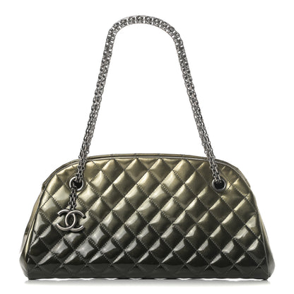 Chanel Metallic Patent Quilted Medium Just Mademoiselle Bowling Bag Green Degrade 2 of 10