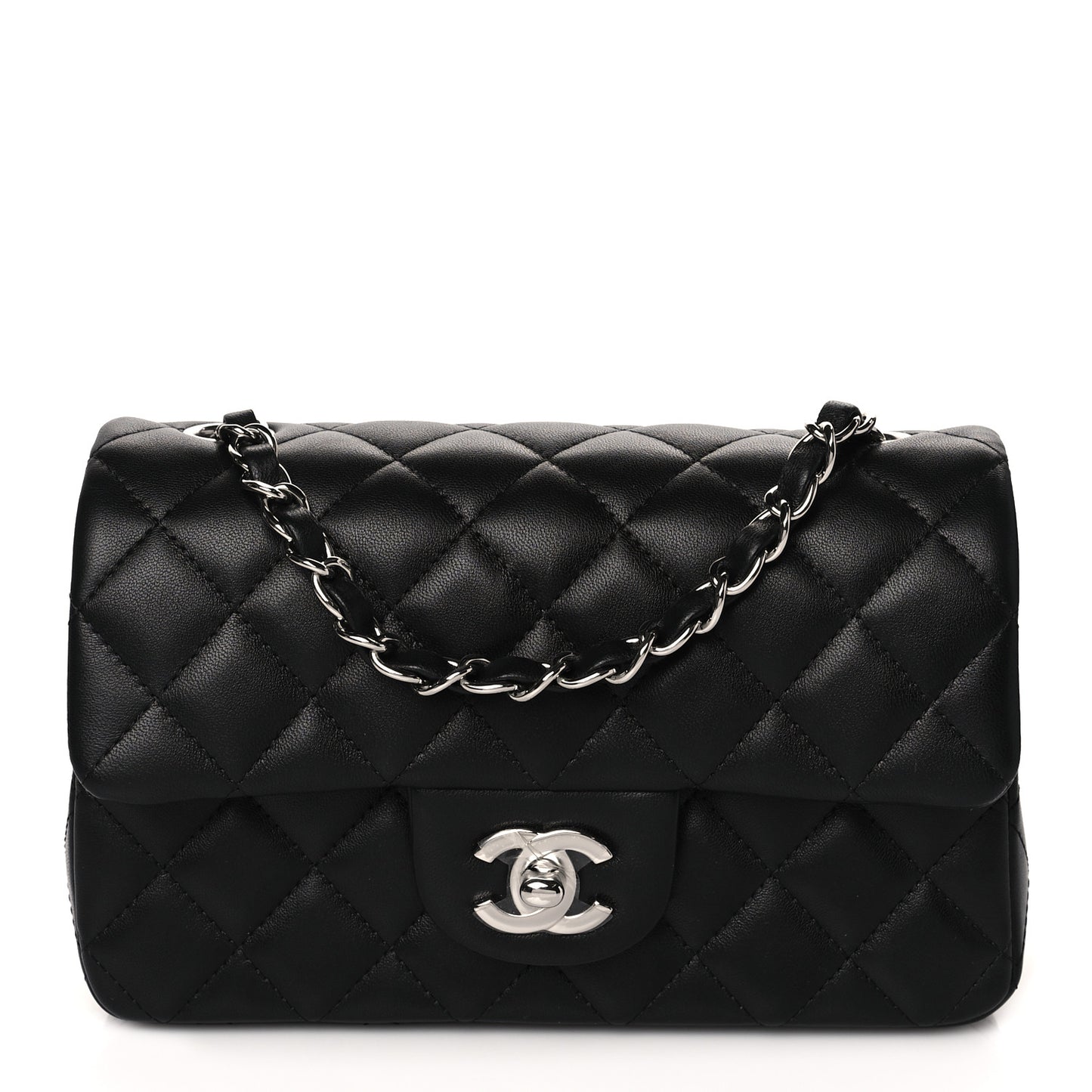 Lambskin Quilted Mini Rectangular Flap Black