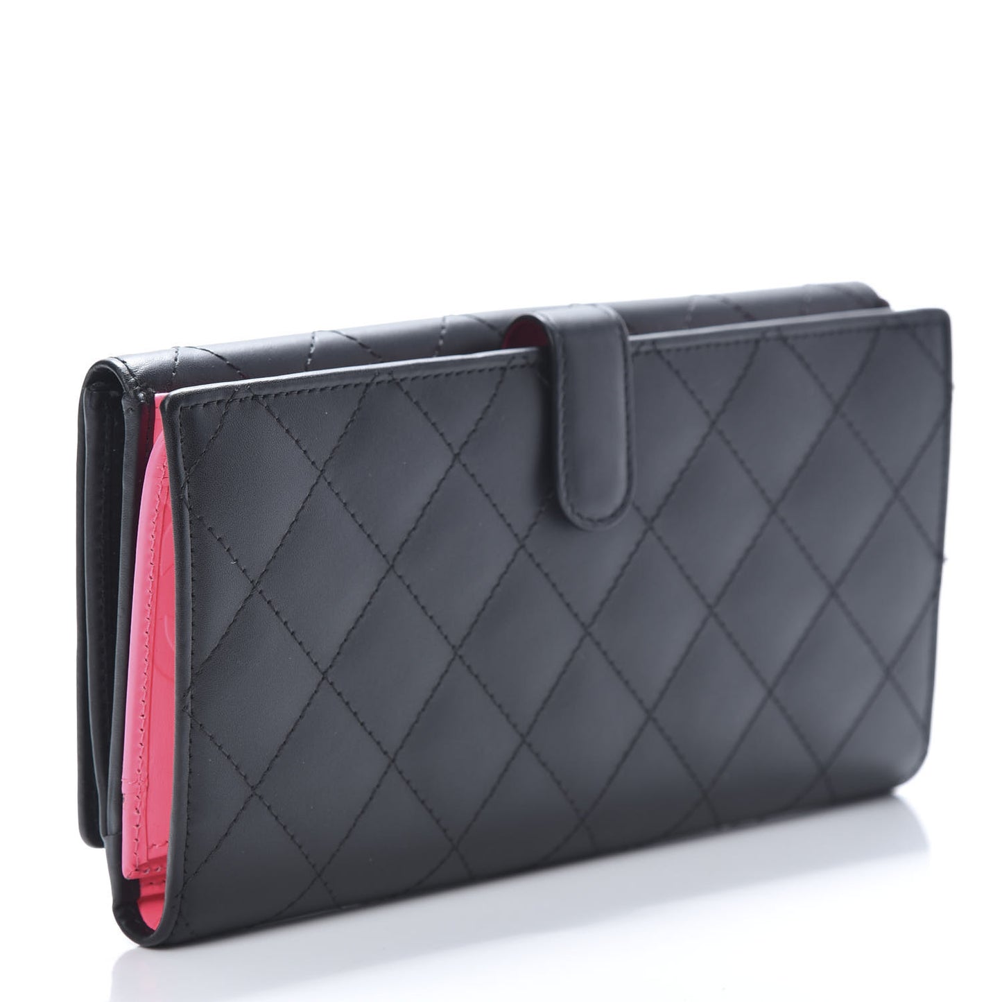 Calfskin Quilted Cambon Gusset Flap Wallet Black