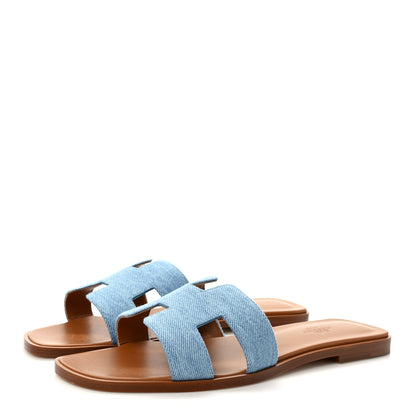 Hermes Denim Canvas Oran Sandals 39 Bleu Clair 3 of 9