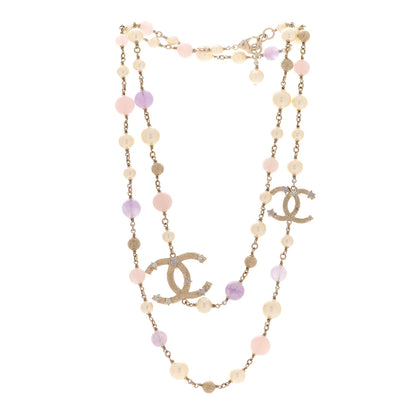 Chanel Crystal Pearl Beaded Star CC Necklace Gold Purple 3 of 5