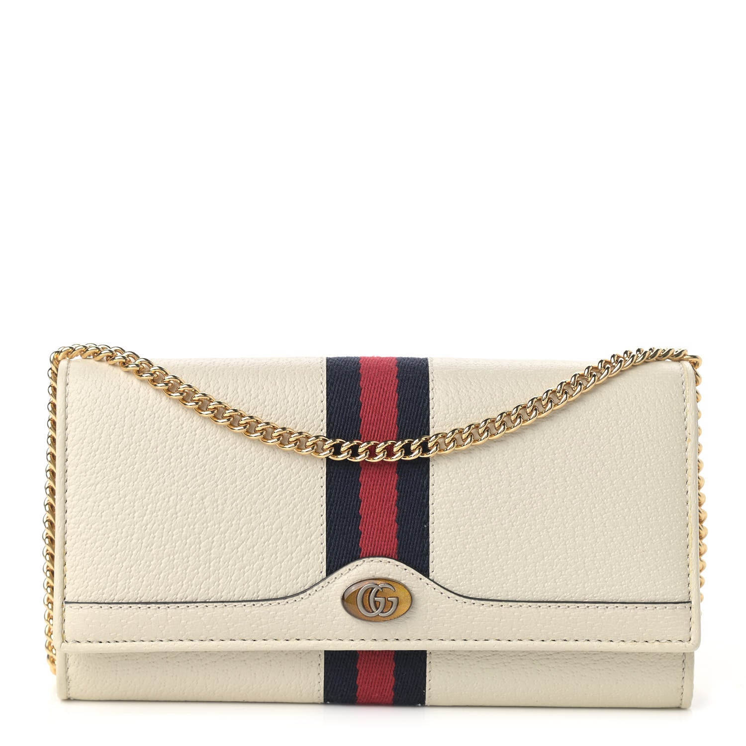 Gucci Textured Calfskin Web Ophidia Wallet On Chain Mystic White 1 of 10