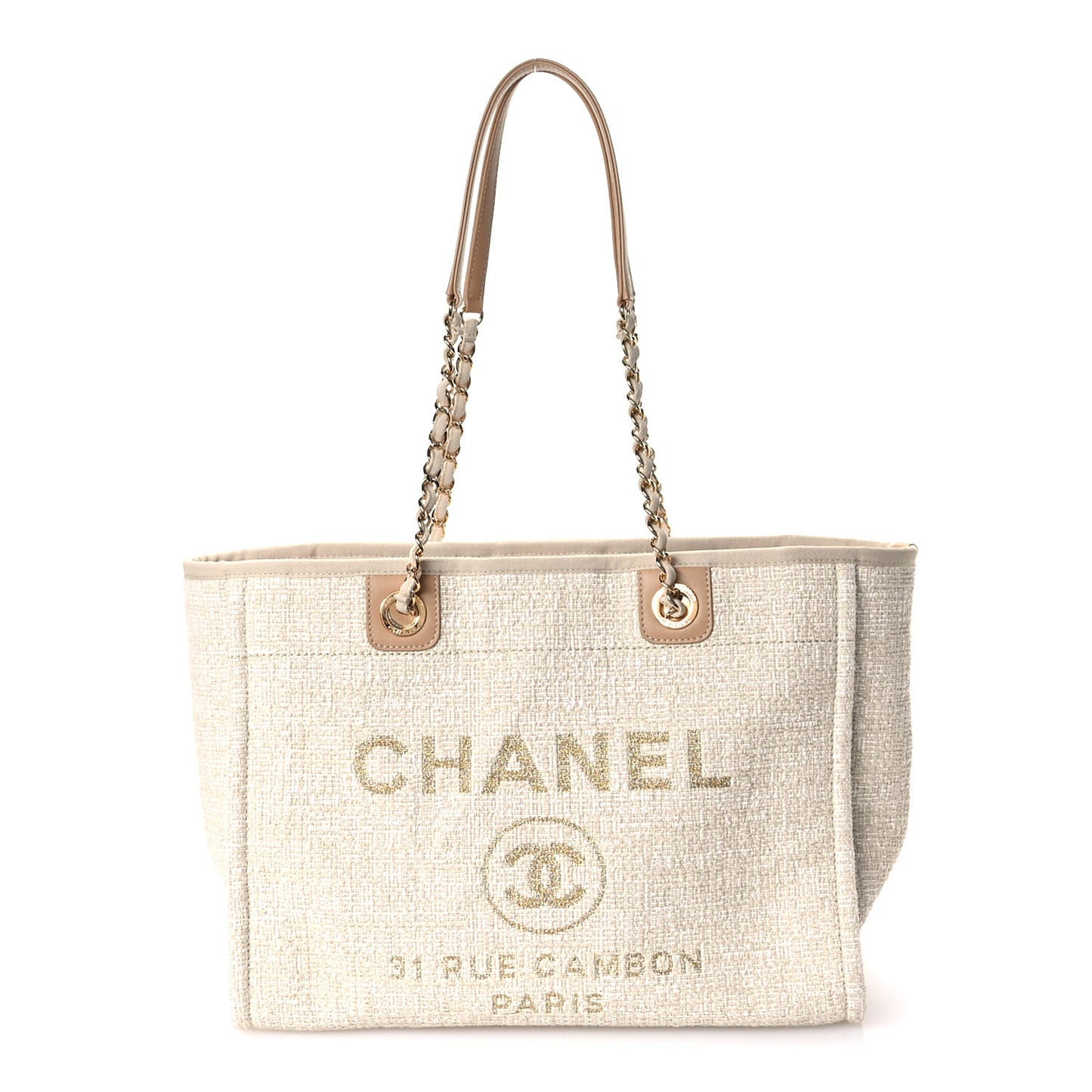 Lurex Boucle Small Deauville Tote Ivory