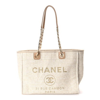 Chanel Lurex Boucle Small Deauville Tote Ivory 1 of 10
