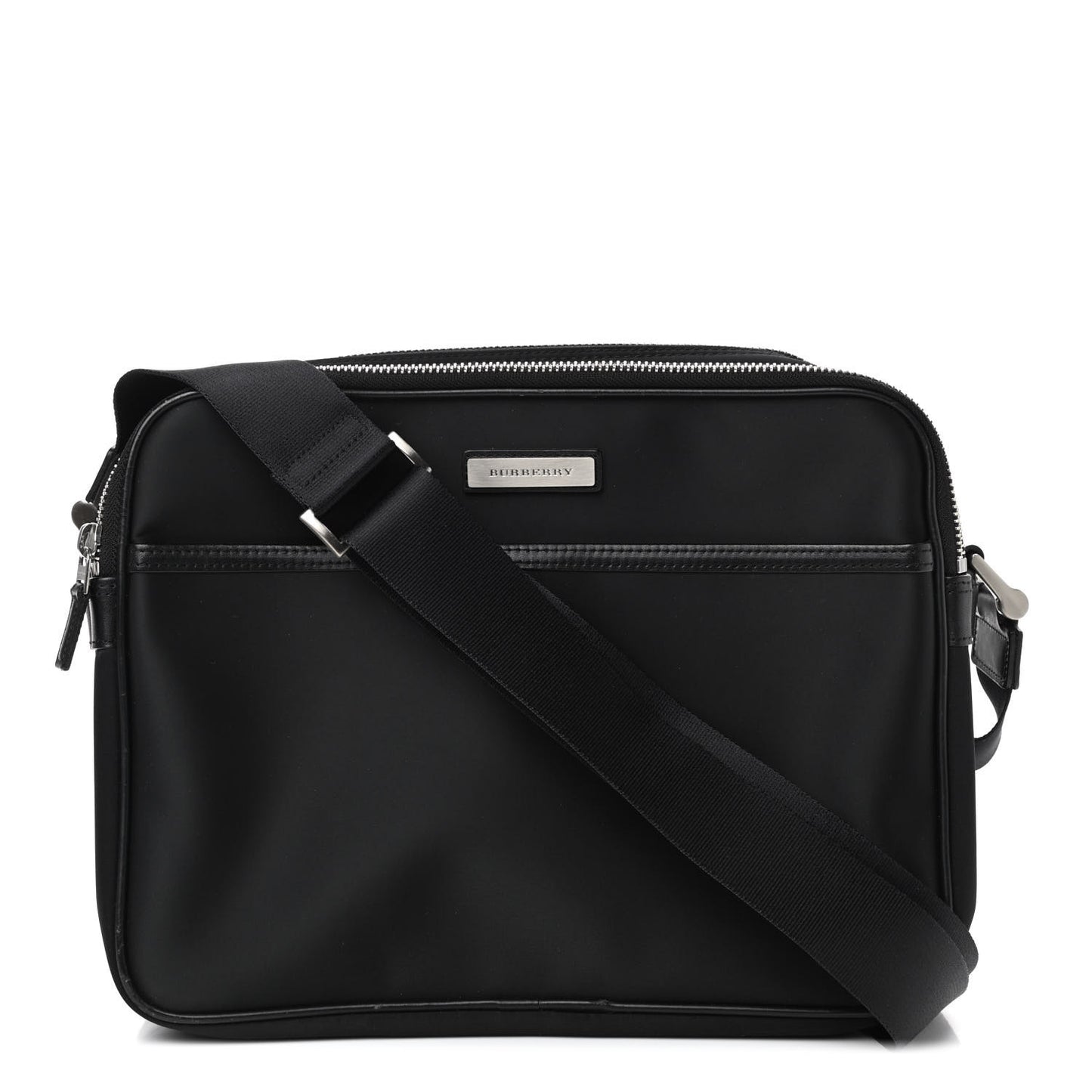 Nylon Zip Top Messenger Bag Black