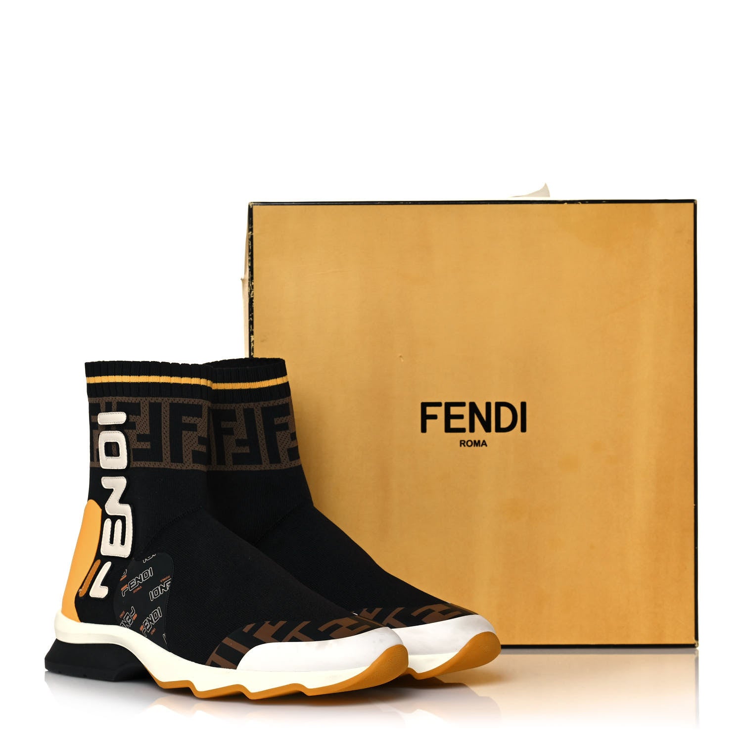 Fendi X FILA Stretch Knit Calfskin Mania Sock Sneakers 38.5 Black White Zucca Tobacco 8 of 8