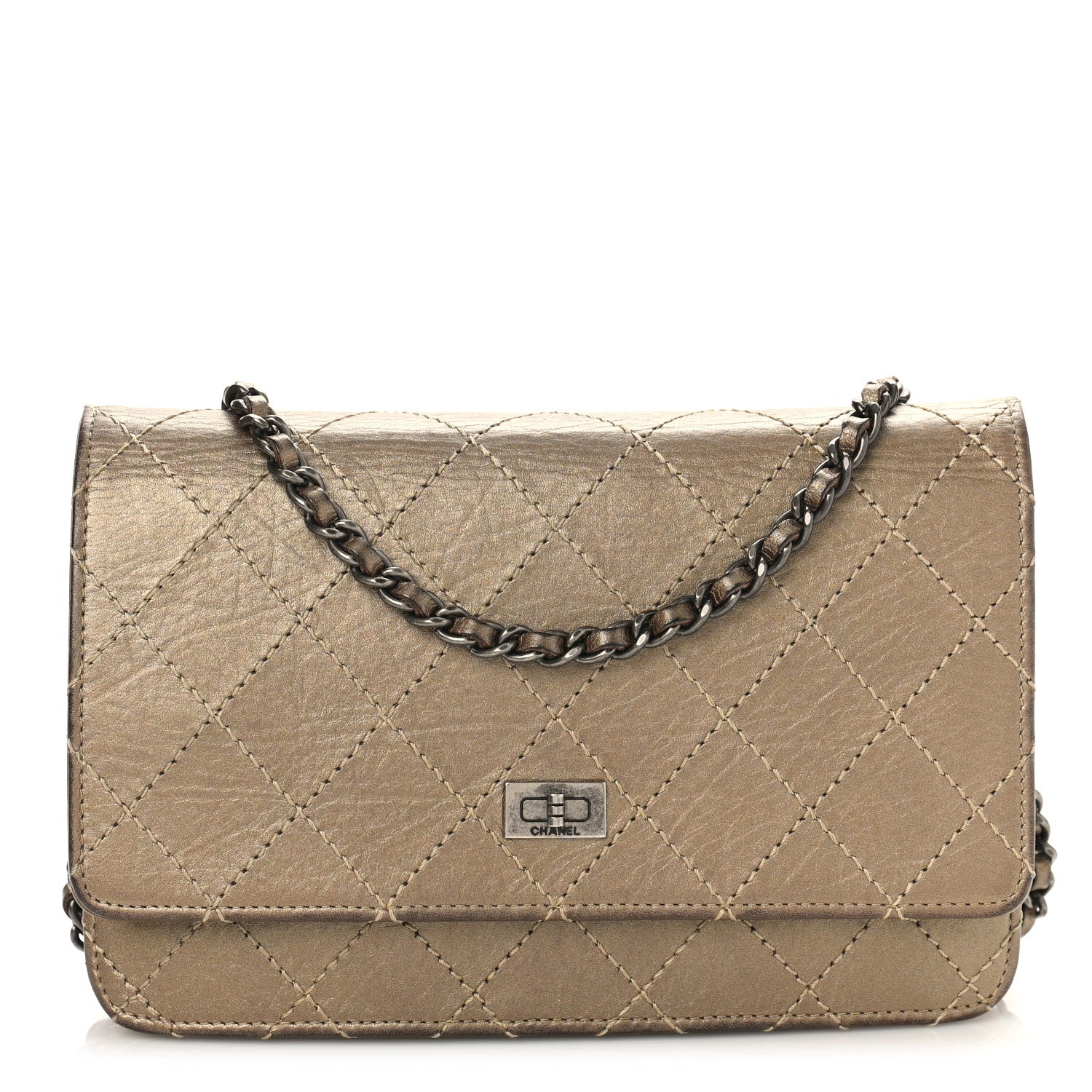 Chanel Metallic Aged Calfskin Quilted Reissue Wallet On Chain WOC Gold 1 of 13