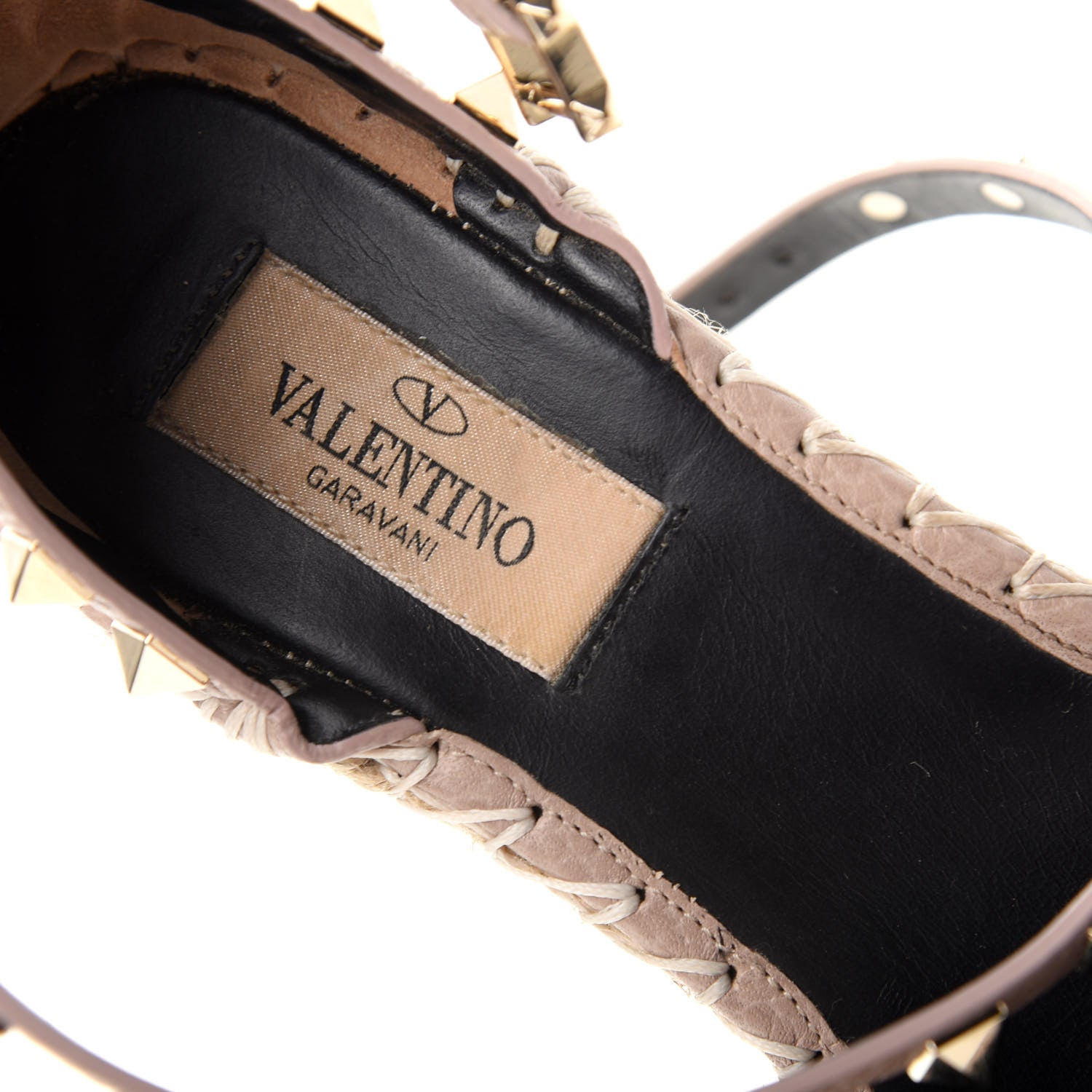 Valentino Garavani Grained Calfskin Rockstud Ankle Wrap Espadrille 15/85mm Wedges 38 Poudre Natural 8 of 10