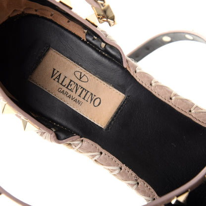 Valentino Garavani Grained Calfskin Rockstud Ankle Wrap Espadrille 15/85mm Wedges 38 Poudre Natural 8 of 10