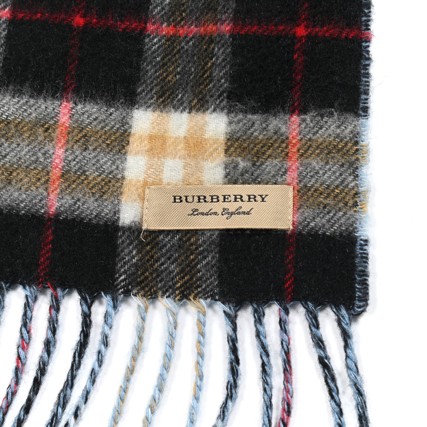 Cashmere Stripe and Check Reversible Scarf Black Blue