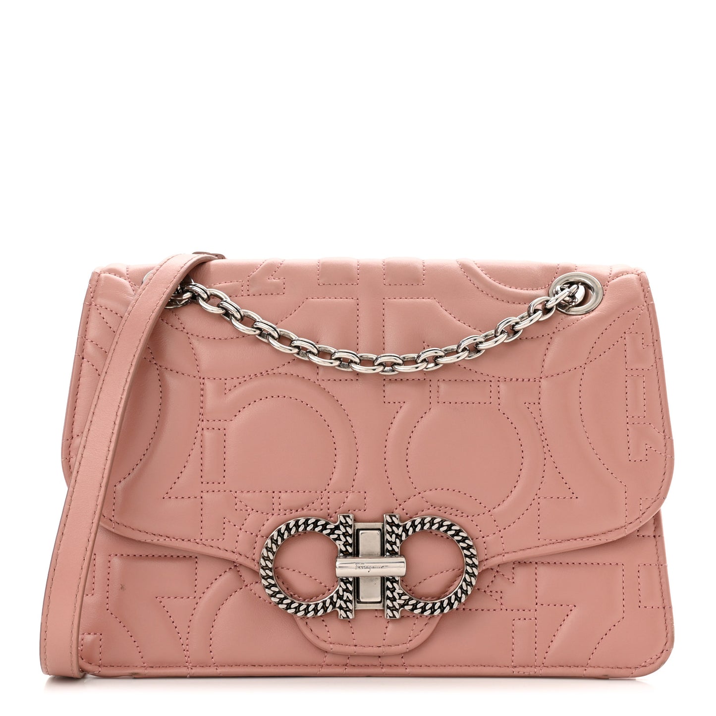 Calfskin Quilted Gancini Flap Bag Antique Rose
